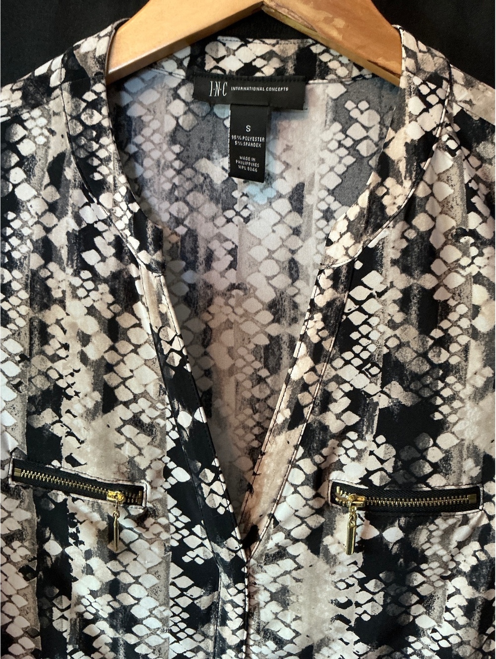 INC International Concepts Snakeskin V Neck Blouse